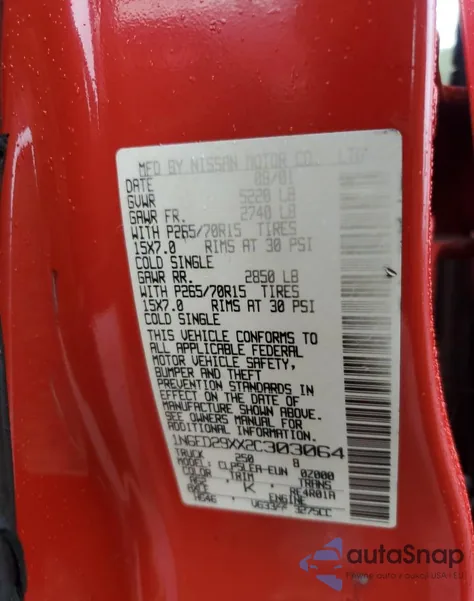 2002 Nissan Frontier Crew Cab Xe z USA, uszkodzony, nr VIN 1N6ED29XX2C303064